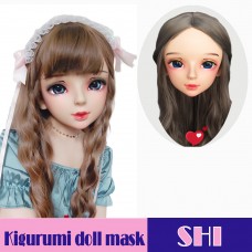 (Shi)Crossdress Sweet Girl Resin Half Head Female Kigurumi Mask With BJD Eyes Cosplay Anime Doll Mask